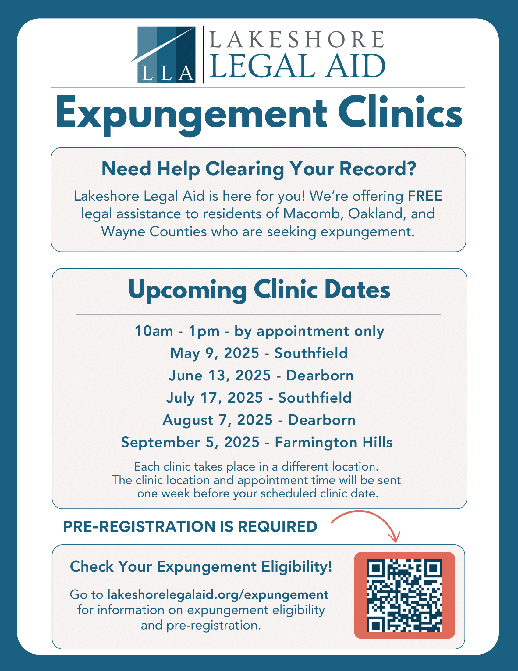 Expungement Clinic - Lakeshore Legal Aid - May to Sep 2025